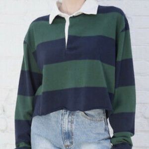 Brandy Melville green striped Evelyn polo top